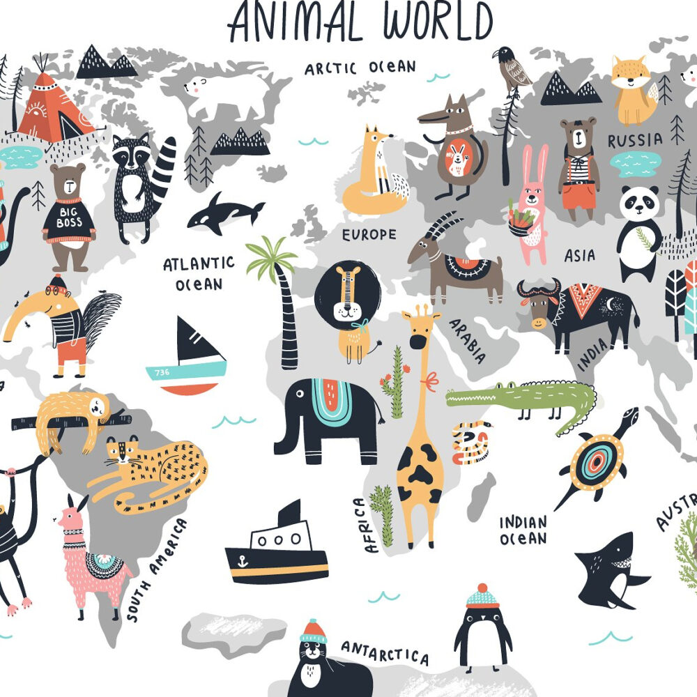 Un mapa con animales divertidos