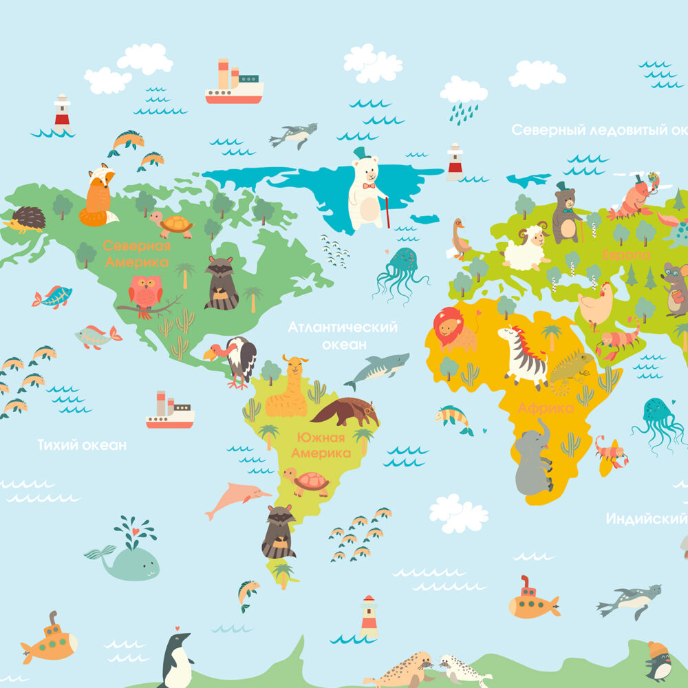 Mapa de animales en azul