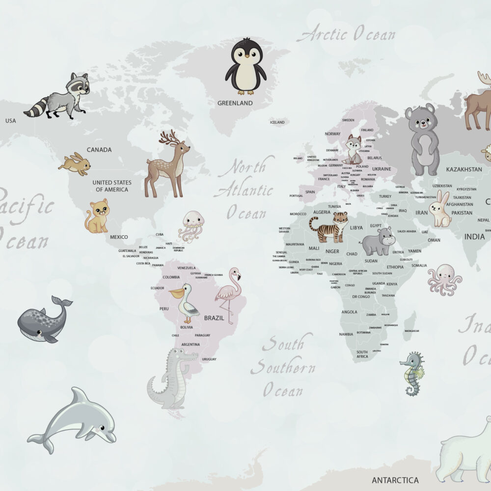Mapa infantil con animales no coloreados
