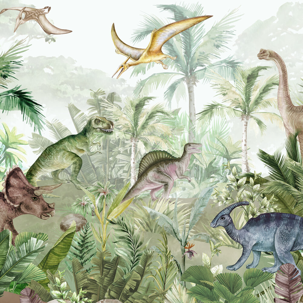 Dinosaurios en una jungla verde