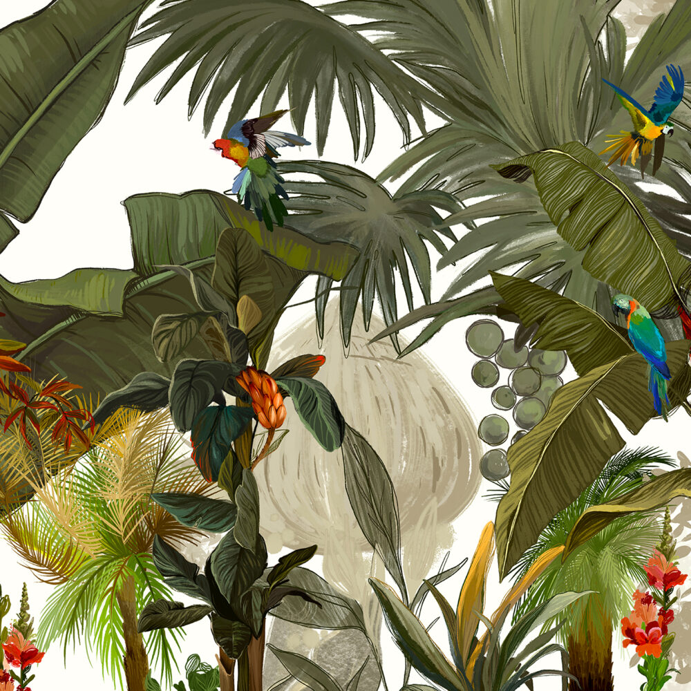 Selva verde con loros