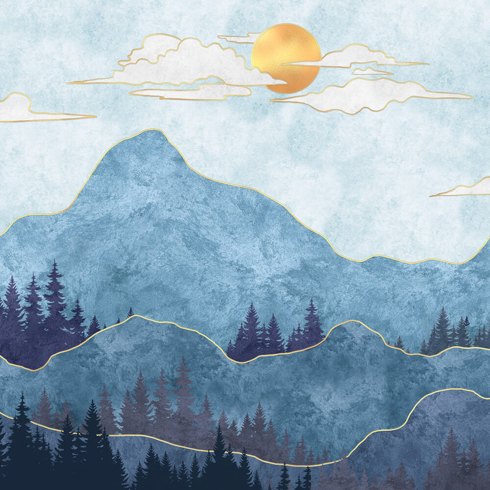 Montañas azules con bosque