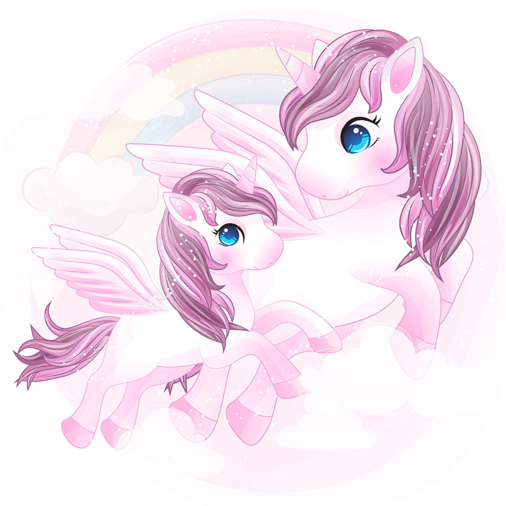 Madre y bebé unicornio