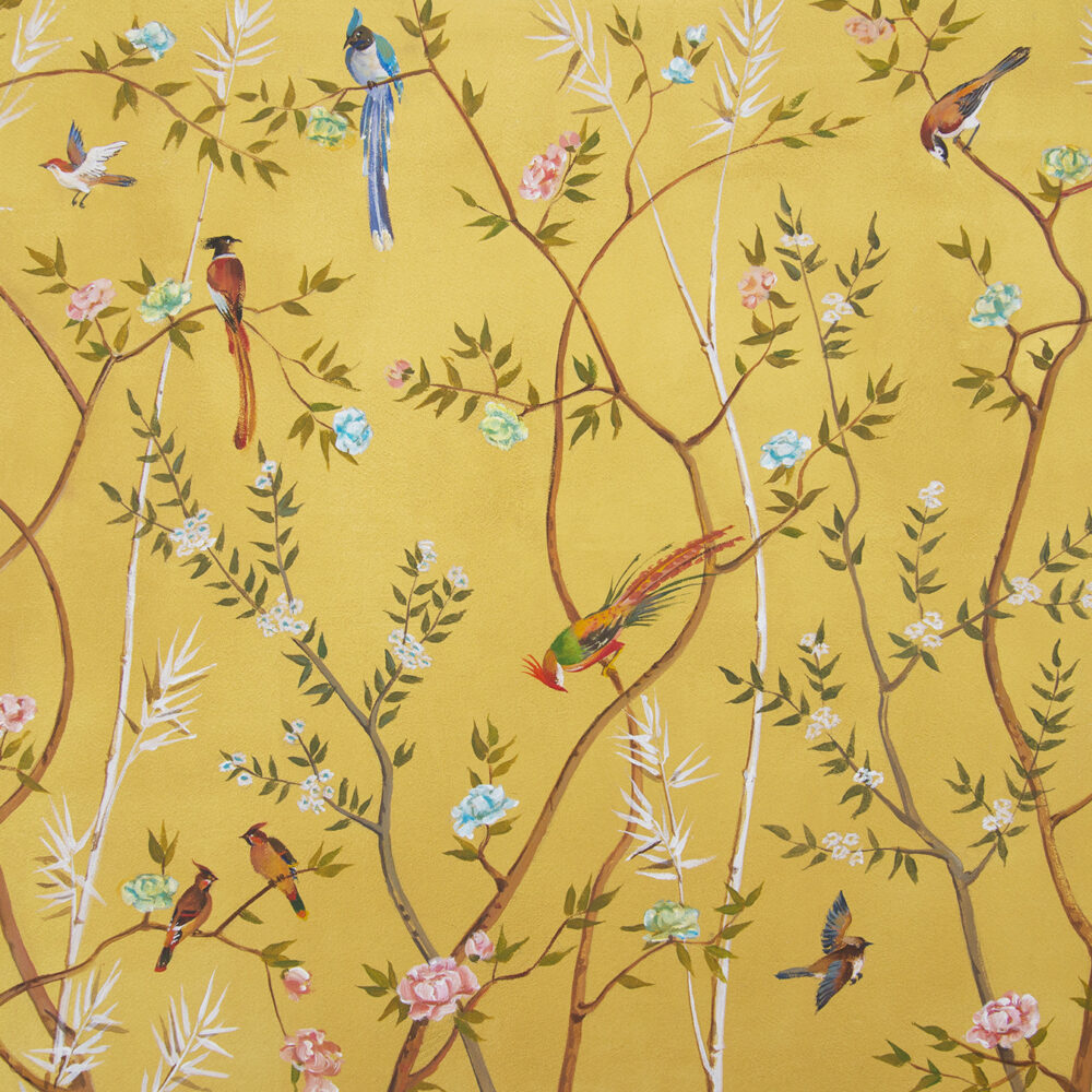 Pájaros sobre fondo amarillo