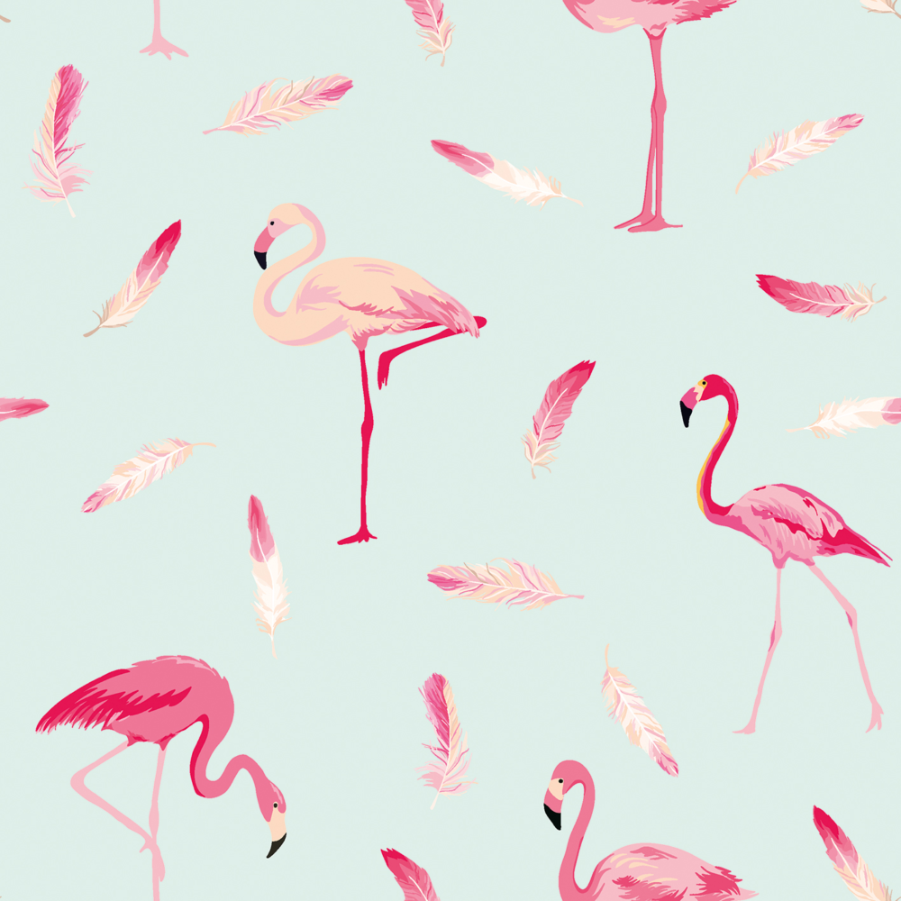 Flamencos sobre fondo turquesa