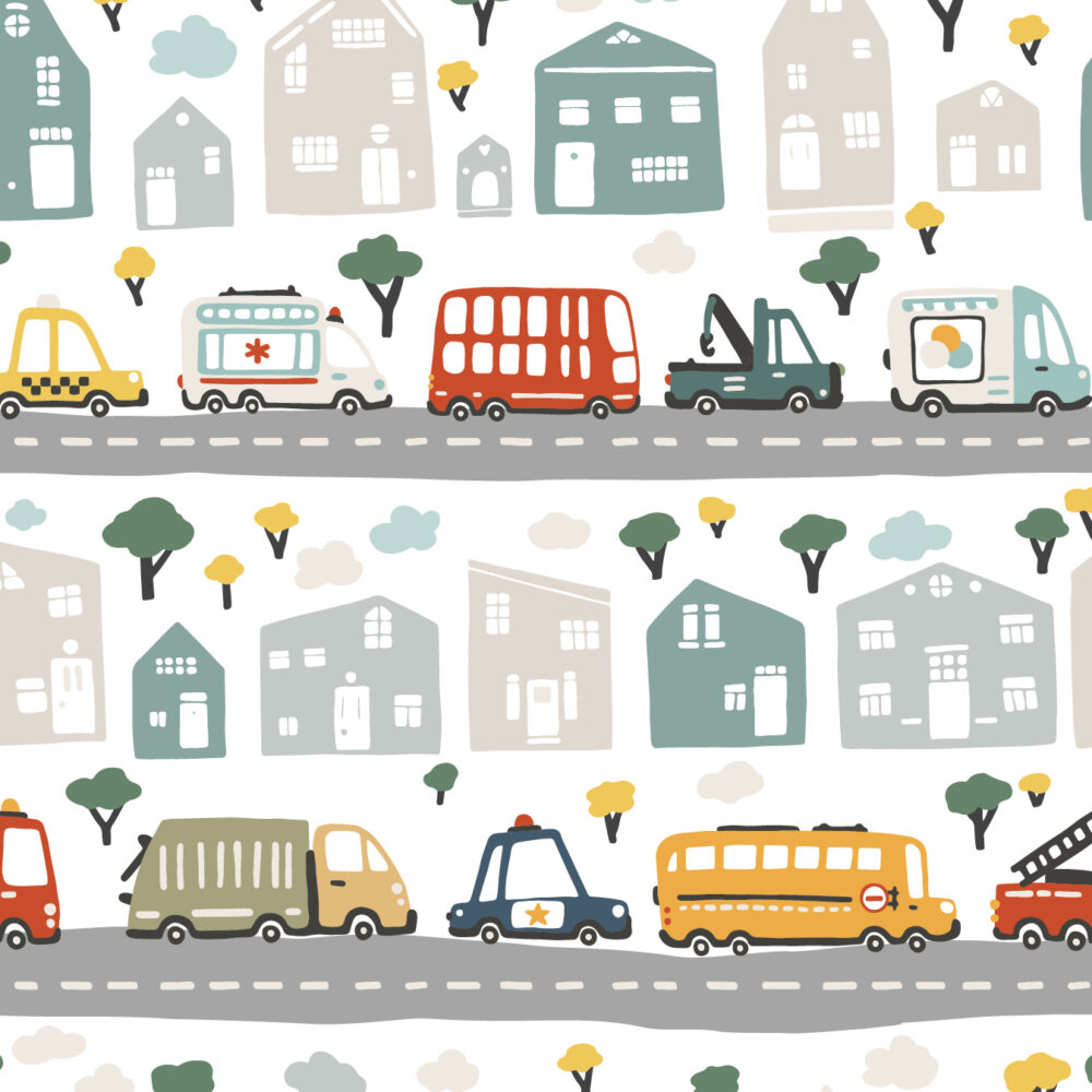 Coches en la carretera que bordea los alojamientos