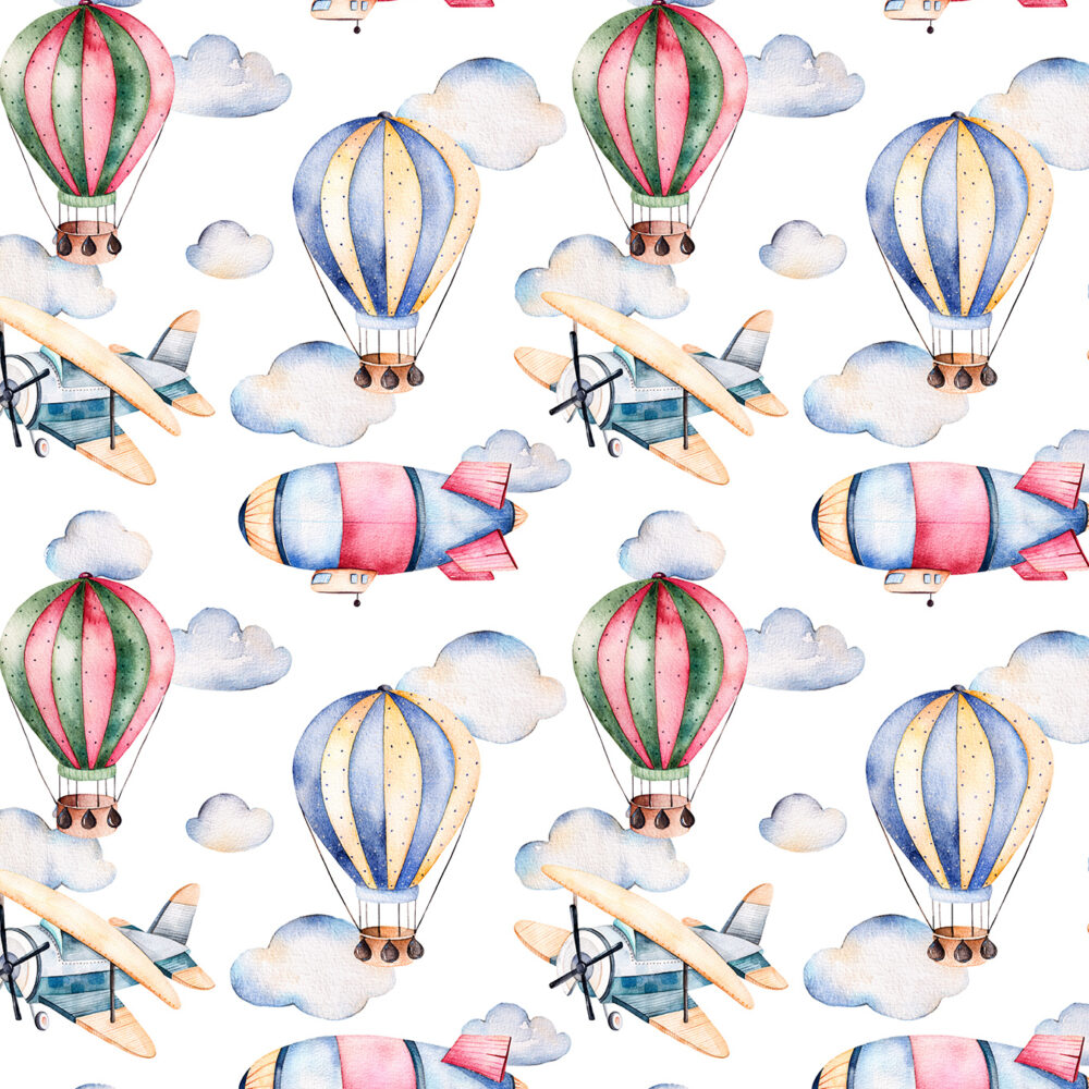 Globos y aviones de acuarela