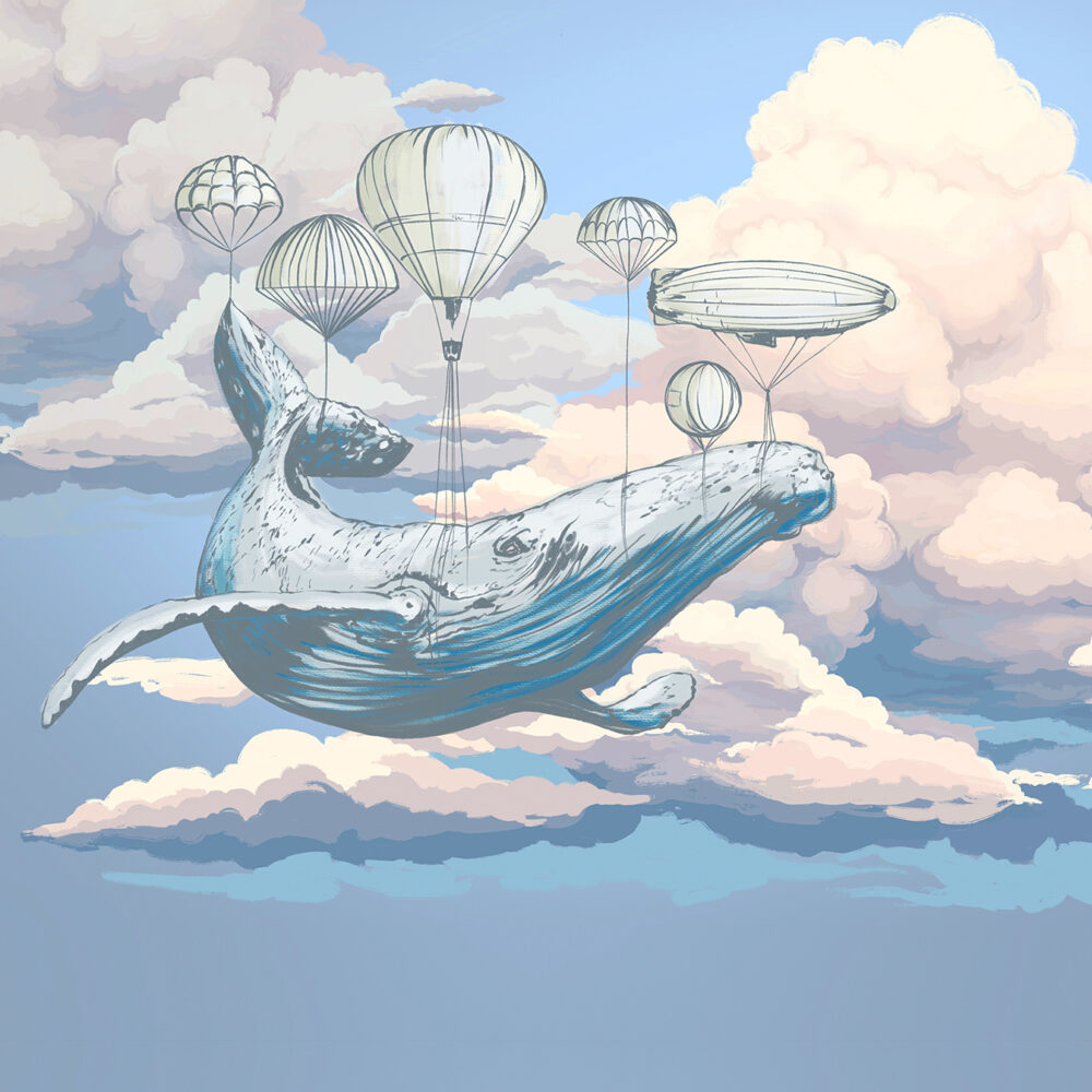 Una ballena sobre globos